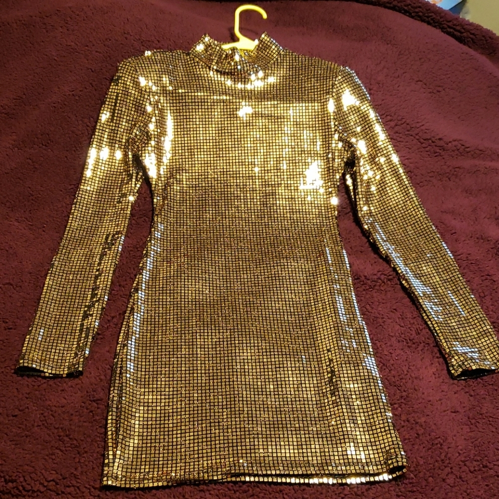 Fashion Nova - The Glow Up Metallic Dress - Gold